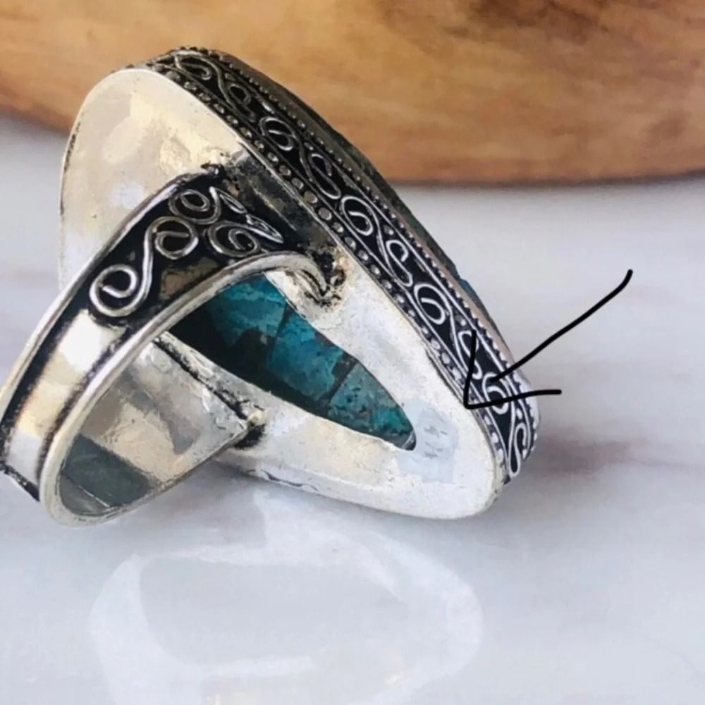 Silver Plated Copper Chrysocolla Bohemian Statement Ring